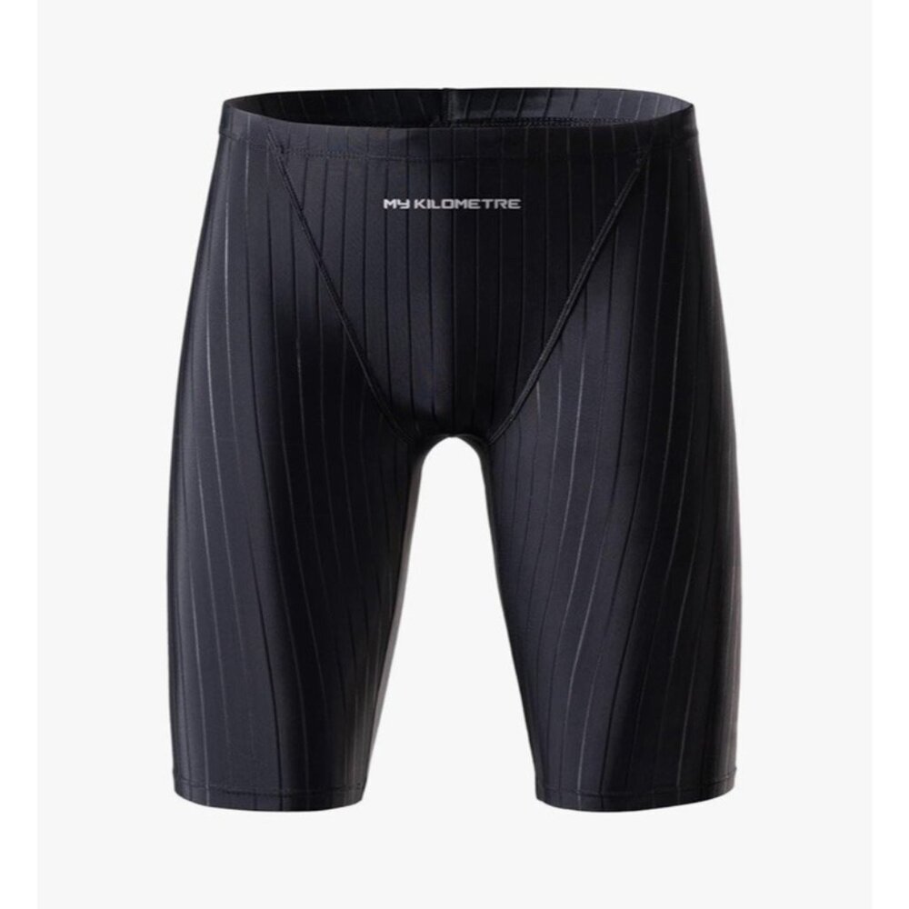 MY KILOMETRE Men's Swimsuit Jammer BLACK Solid Swim Endurance Size 3XL Fits XXL?